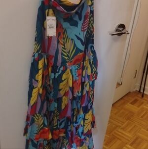 Tropical Print Sunmmer Skirt In Teal, Red & Navy